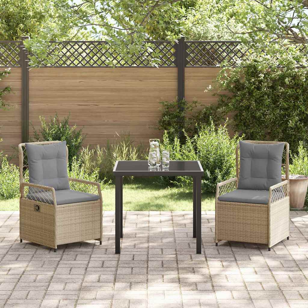 Garten Essgruppe 3 pcs Beige und Hellgrau Poly-Rattan
