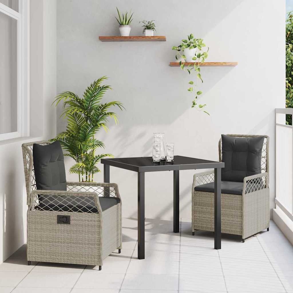 Garten Essgruppe 3 pcs Hellgrau Poly-Rattan
