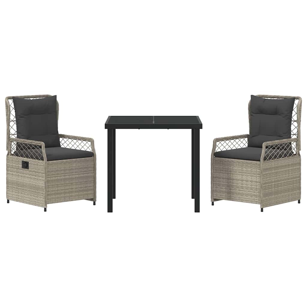 Garten Essgruppe 3 pcs Hellgrau Poly-Rattan