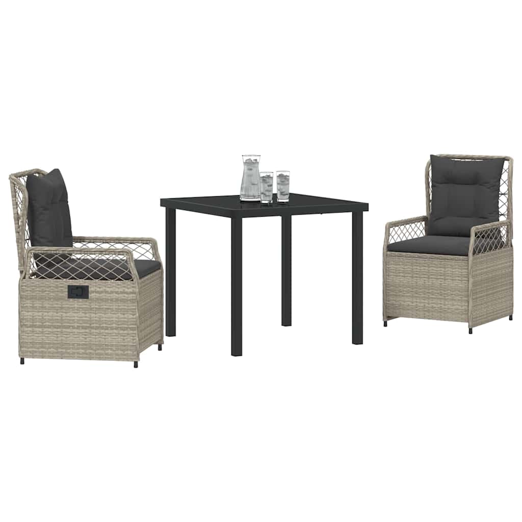 Garten Essgruppe 3 pcs Hellgrau Poly-Rattan
