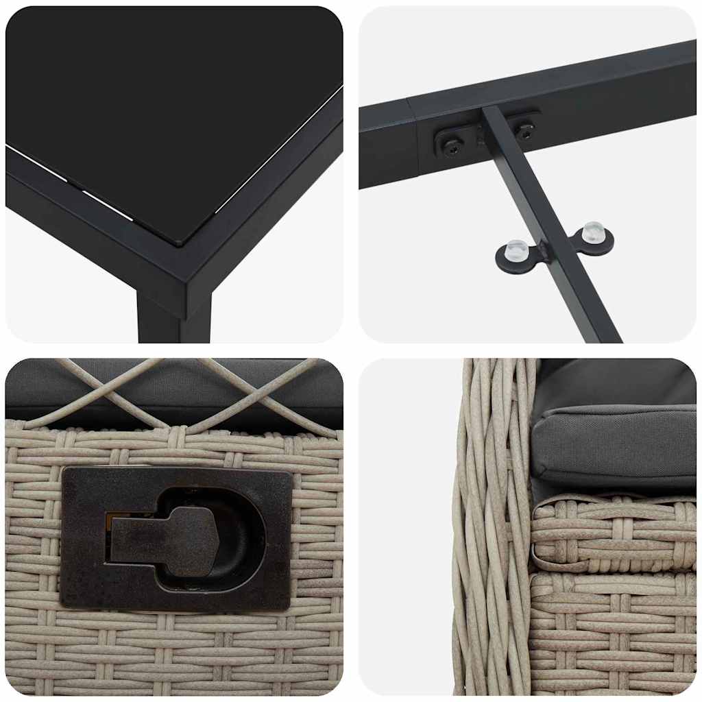 Garten Essgruppe 7 pcs Hellgrau Poly-Rattan