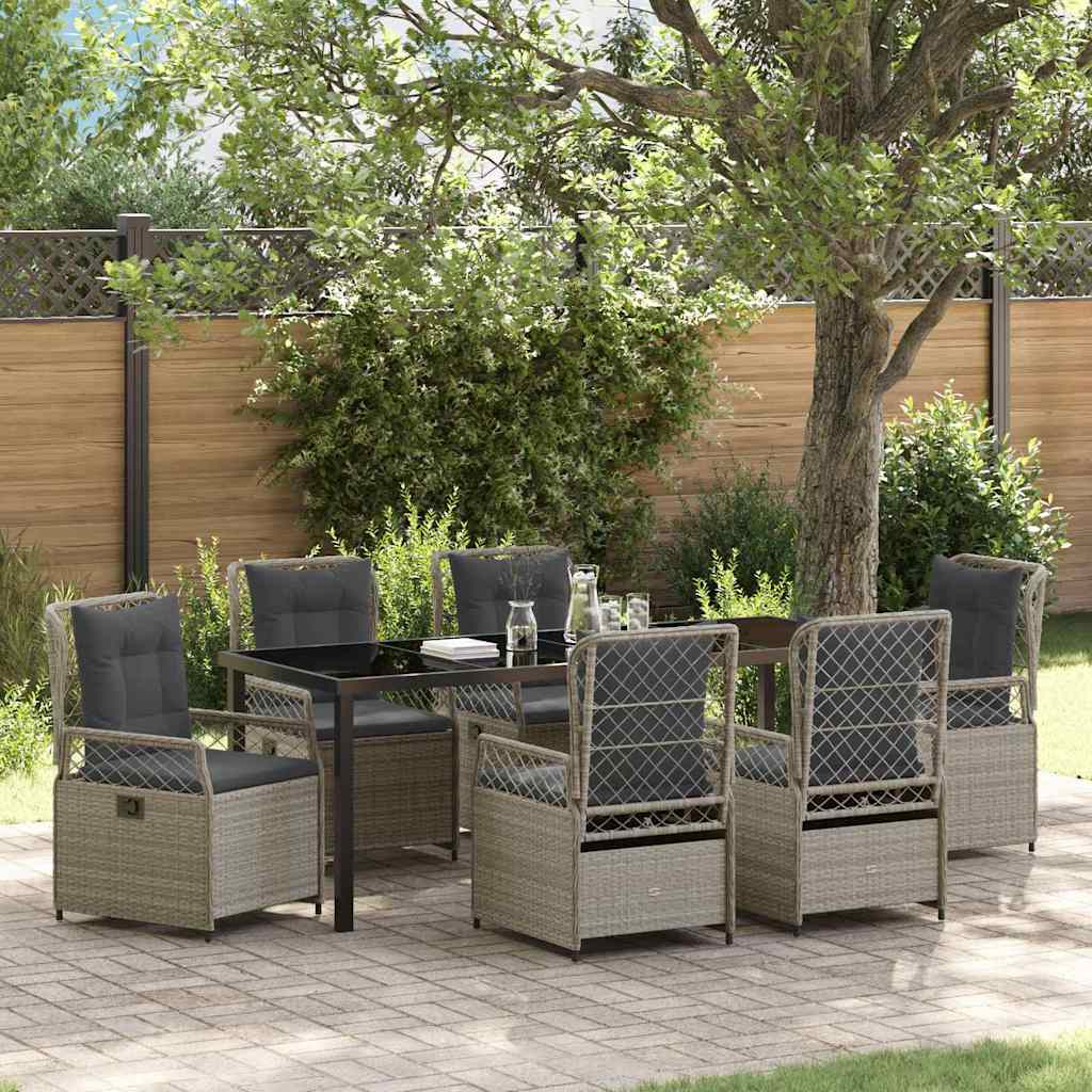 Garten Essgruppe 7 pcs Hellgrau Poly-Rattan