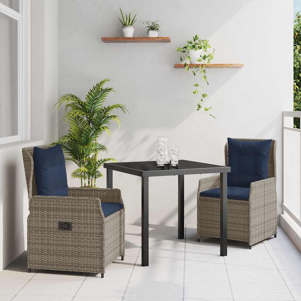 Garten Essgruppe mit Kissen 3 pcs Grau Poly Rattan