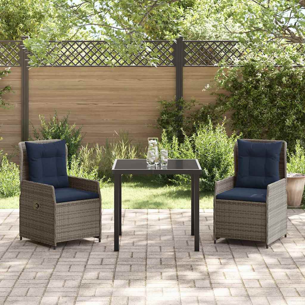 Garten Essgruppe mit Kissen 3 pcs Grau Poly Rattan