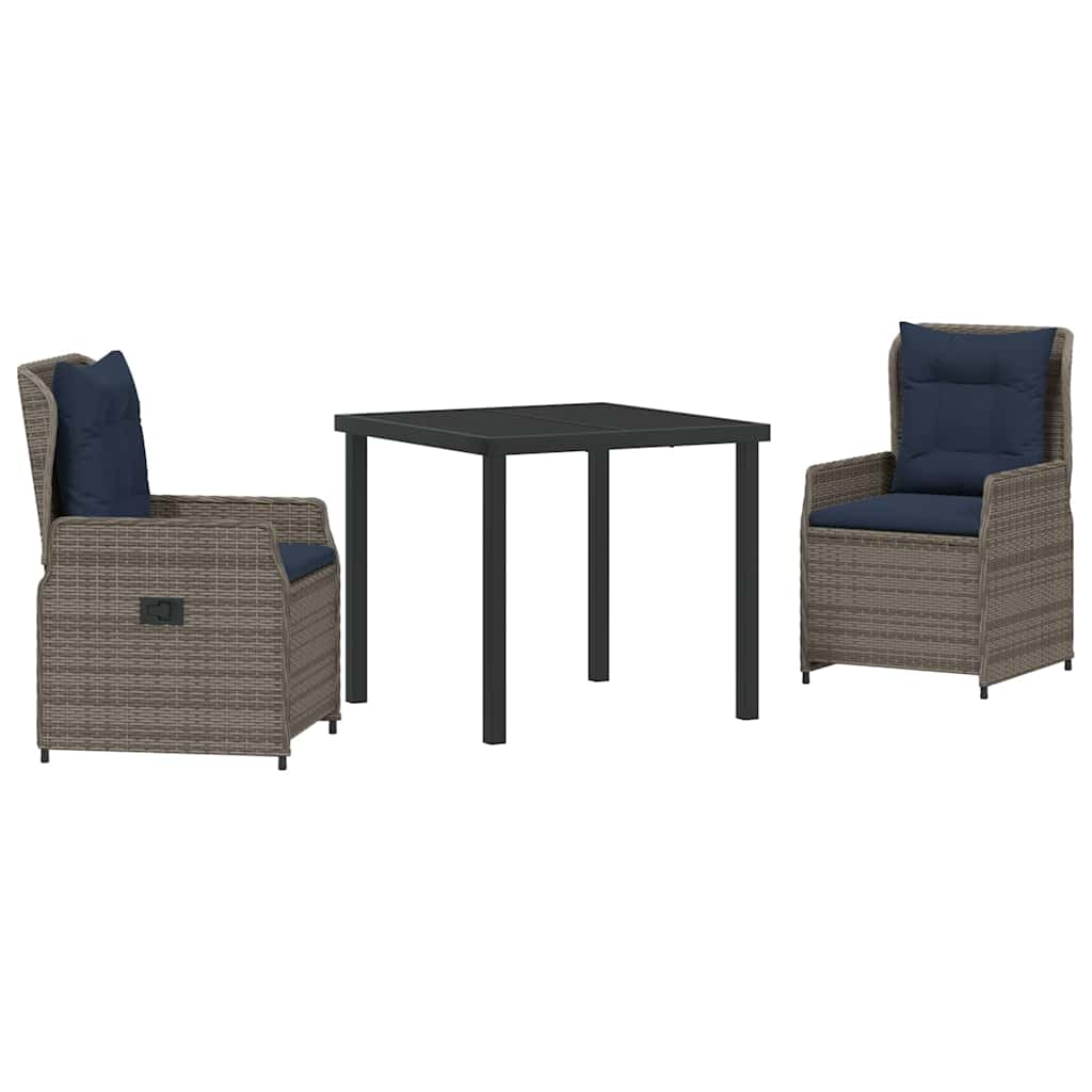 Garten Essgruppe mit Kissen 3 pcs Grau Poly Rattan