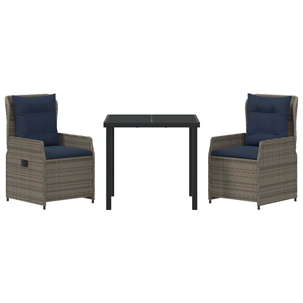 Garten Essgruppe mit Kissen 3 pcs Grau Poly Rattan