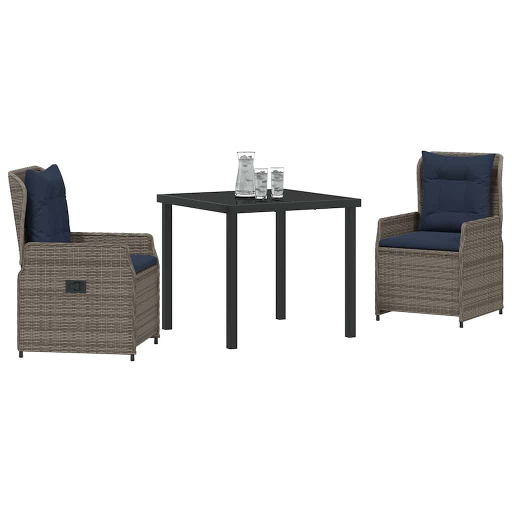 Garten Essgruppe mit Kissen 3 pcs Grau Poly Rattan