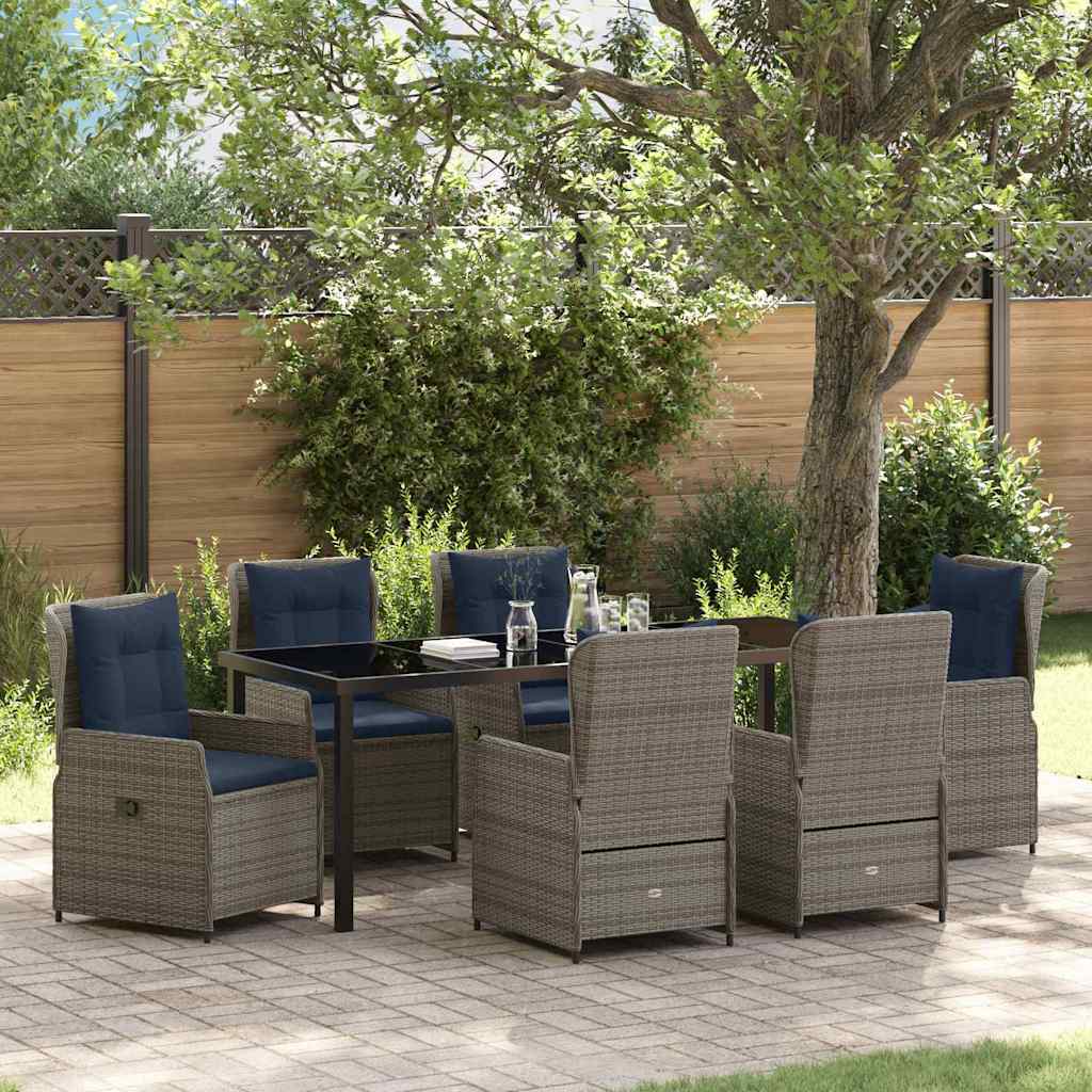 Garten Essgruppe mit Kissen 7 pcs Grau Poly Rattan