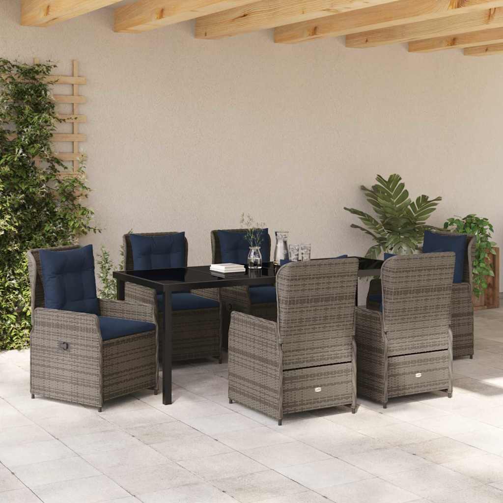 Garten Essgruppe mit Kissen 7 pcs Grau Poly Rattan