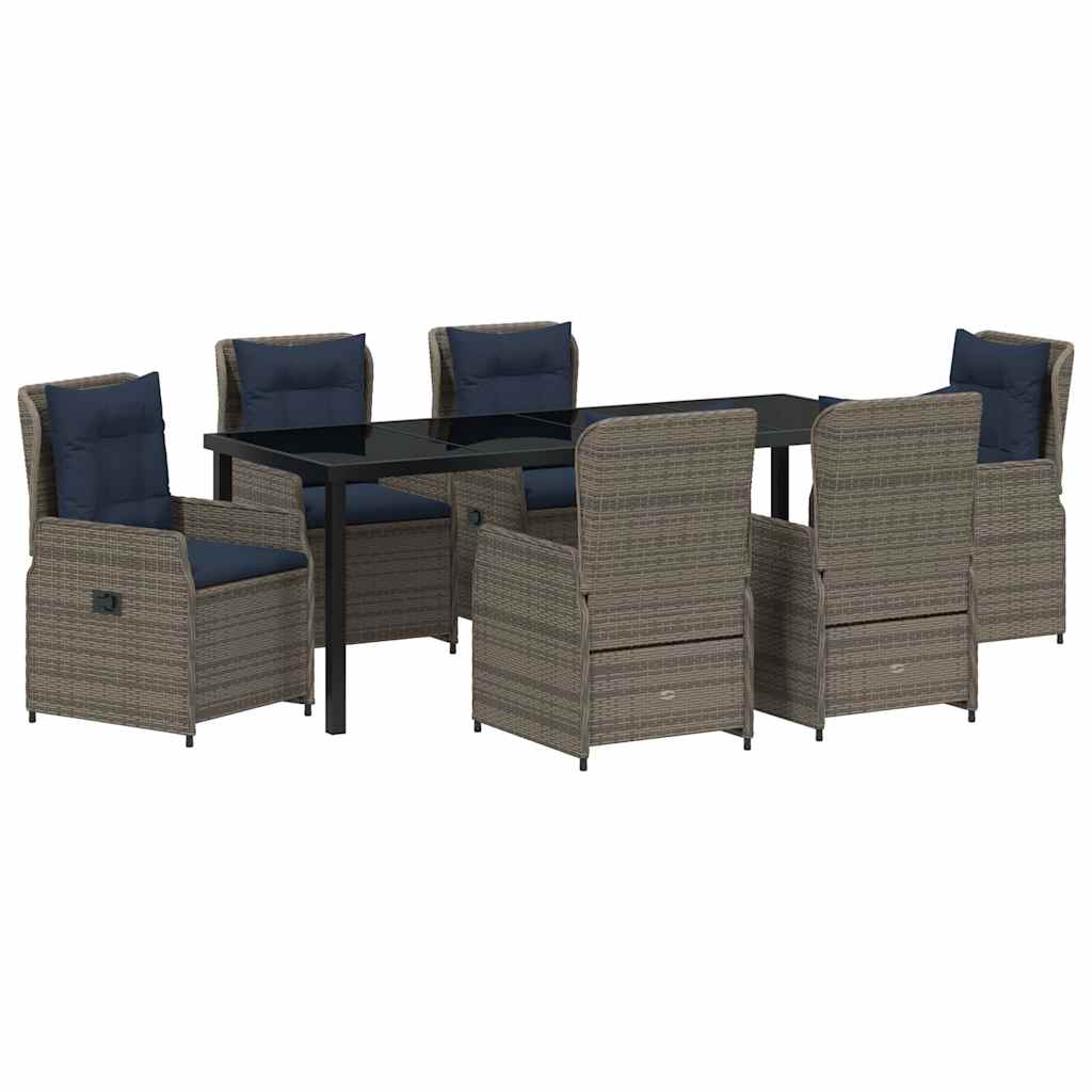 Garten Essgruppe mit Kissen 7 pcs Grau Poly Rattan