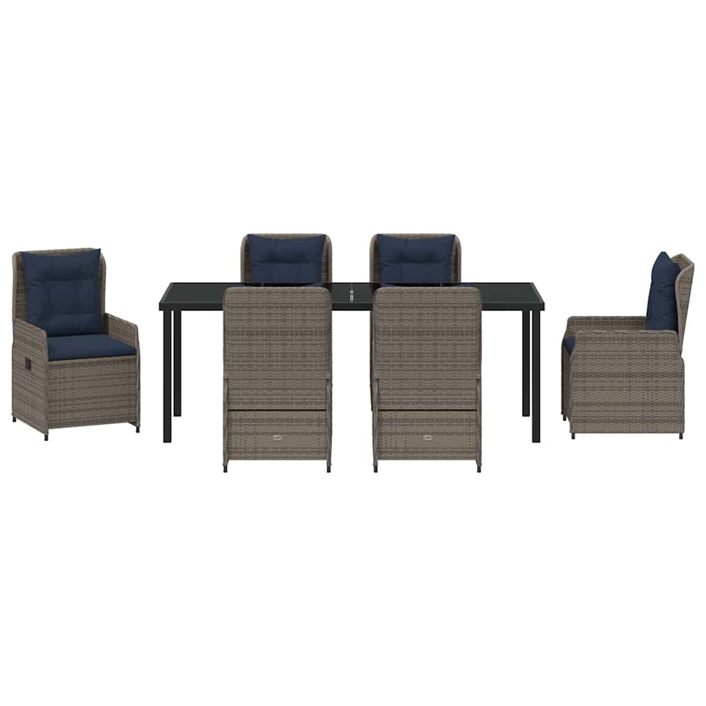 Garten Essgruppe mit Kissen 7 pcs Grau Poly Rattan
