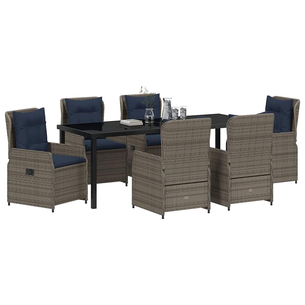 Garten Essgruppe mit Kissen 7 pcs Grau Poly Rattan
