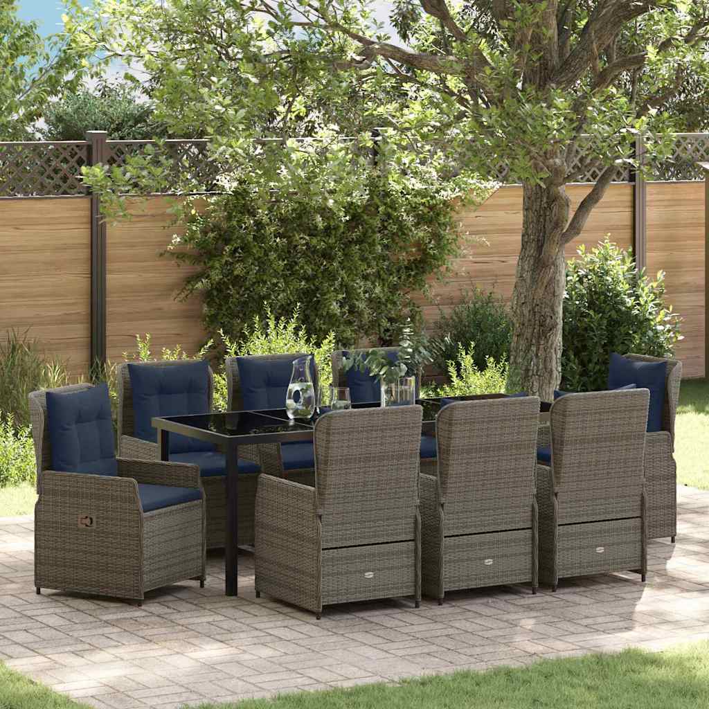 Garten Essgruppe mit Kissen 9 pcs Grau Poly Rattan