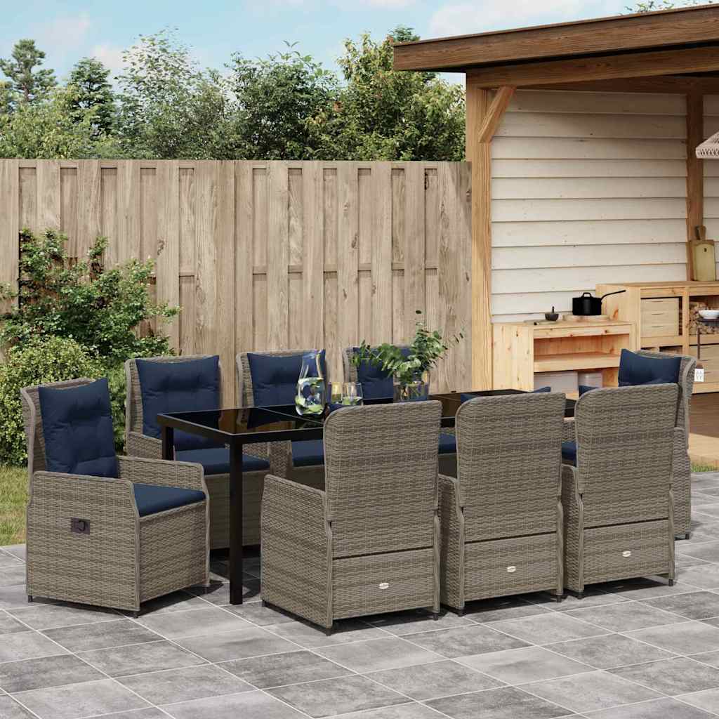 Garten Essgruppe mit Kissen 9 pcs Grau Poly Rattan