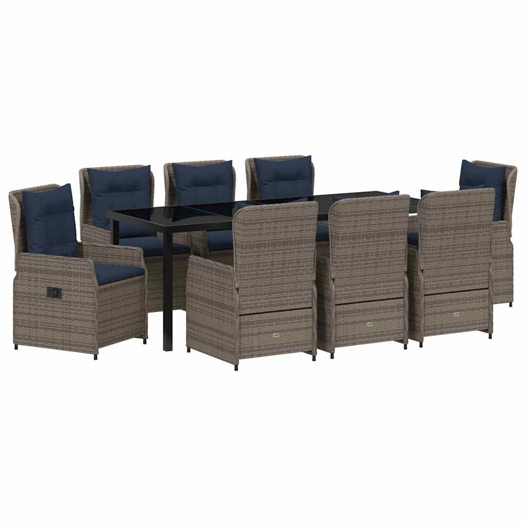 Garten Essgruppe mit Kissen 9 pcs Grau Poly Rattan