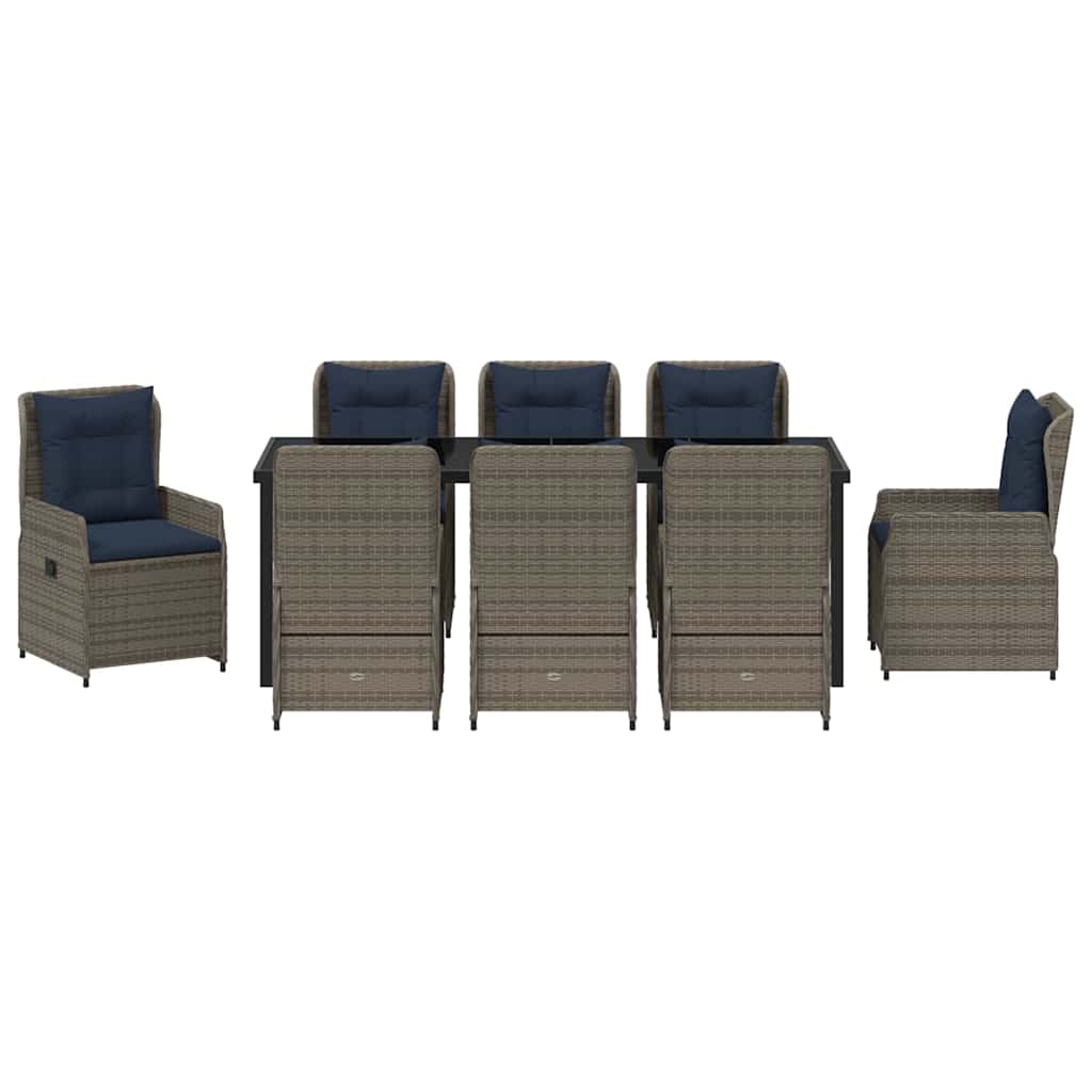 Garten Essgruppe mit Kissen 9 pcs Grau Poly Rattan