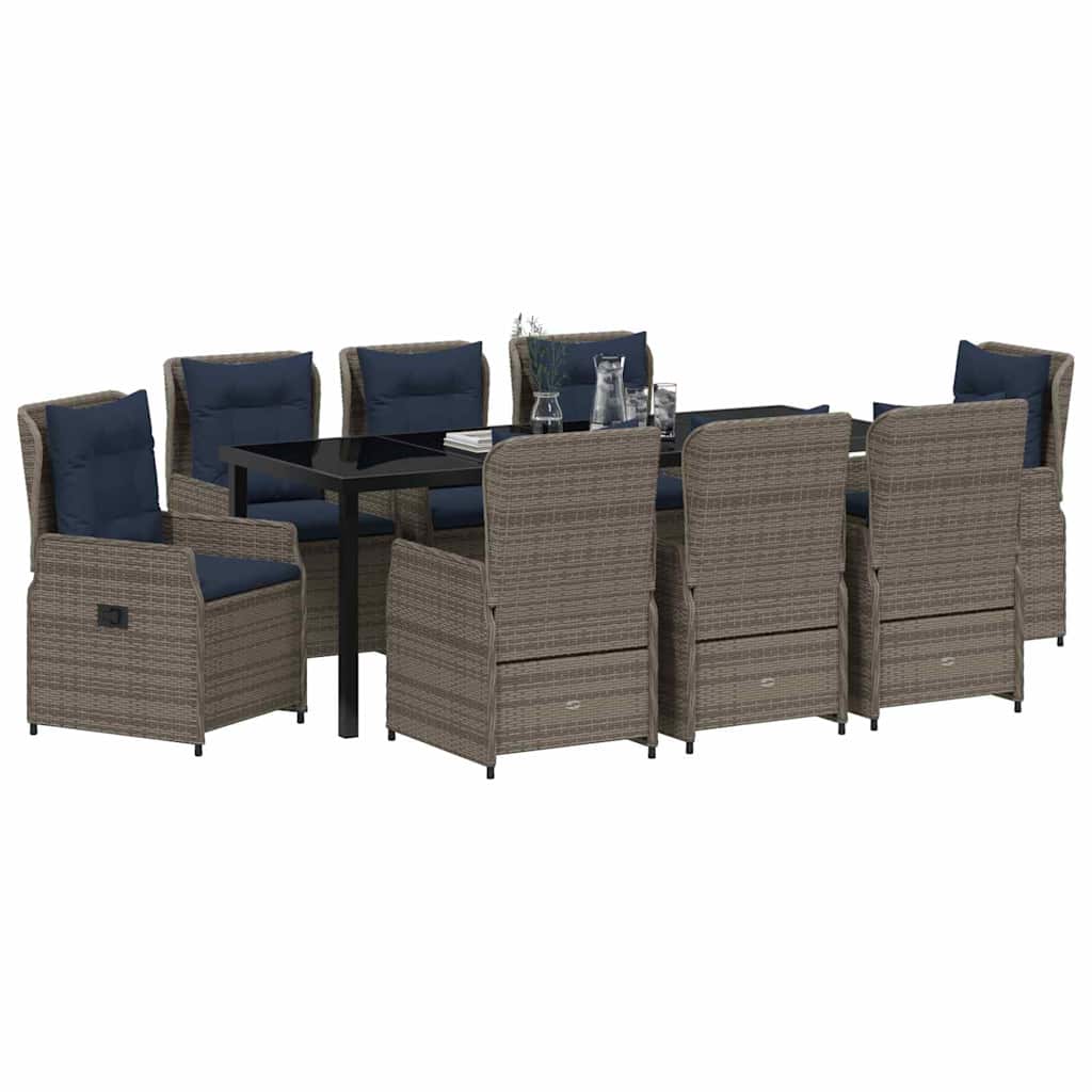 Garten Essgruppe mit Kissen 9 pcs Grau Poly Rattan