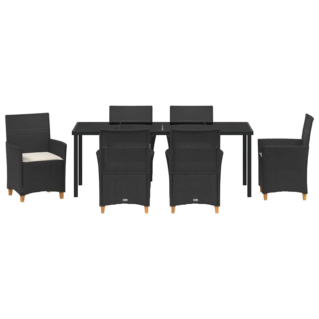Garten Essgruppe 7 pcs Schwarz Poly-Rattan