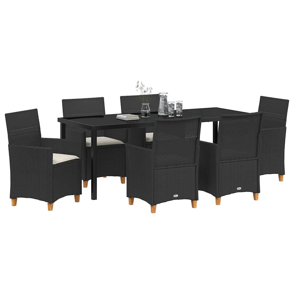 Garten Essgruppe 7 pcs Schwarz Poly-Rattan