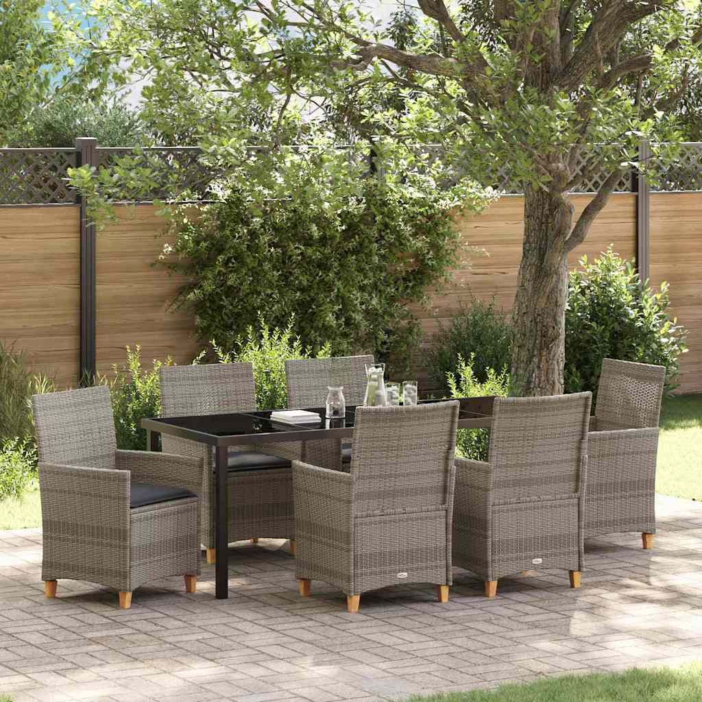 Garten Essgruppe 7 pcs Grau Poly-Rattan