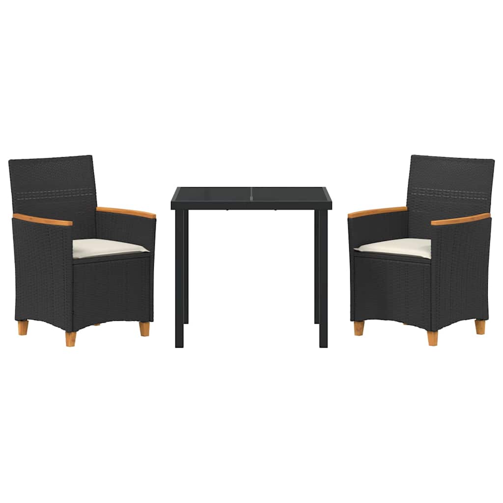 Garten Essgruppe 3 pcs Schwarz Poly-Rattan