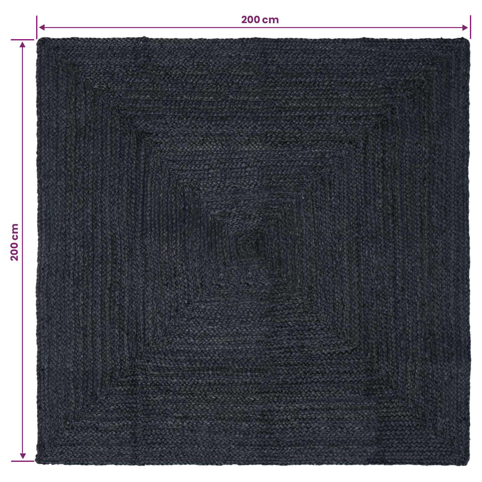 Bereichsteppiche Quadratisch Dunkelgrau 200 x 200 cm Jute