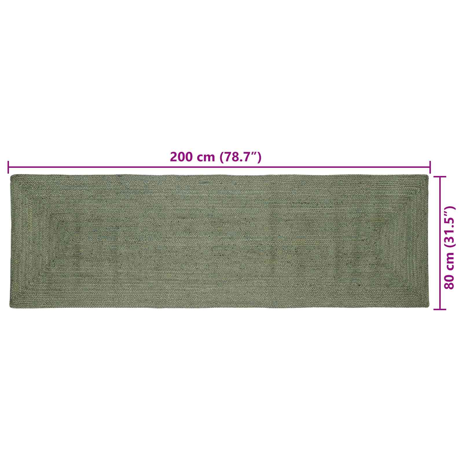 Bereichsteppiche Rechtwinklig Olive Grün 80 x 200 cm Jute