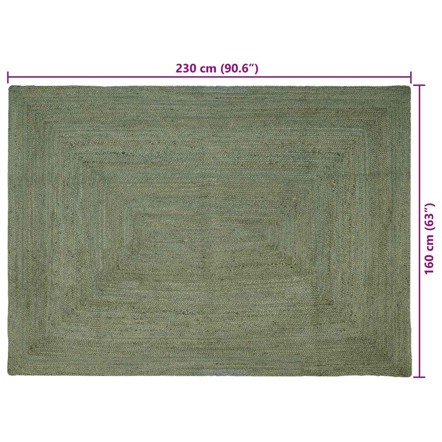 Bereichsteppiche Rechtwinklig Olive Grün 160 x 230 cm Jute