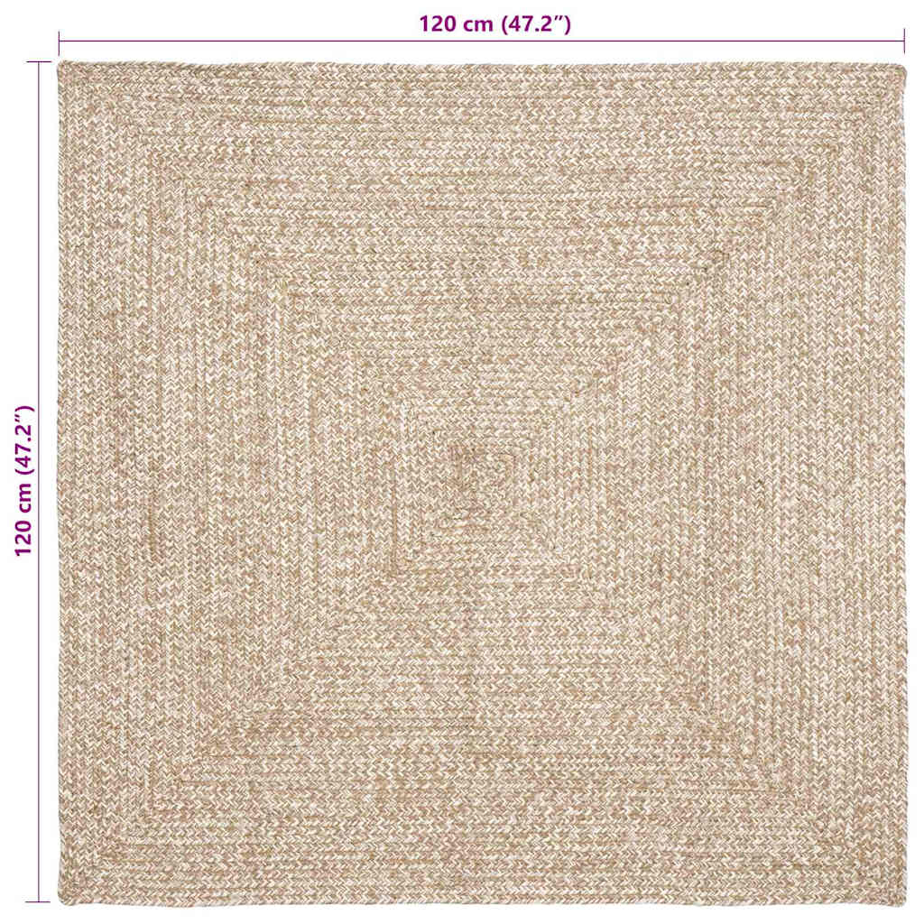 Teppich Natur und Weiß 120 x 120 cm Jute