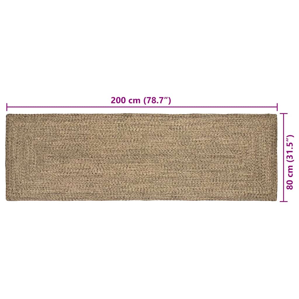 Teppich Natur und Schwarz 80 x 200 cm Jute