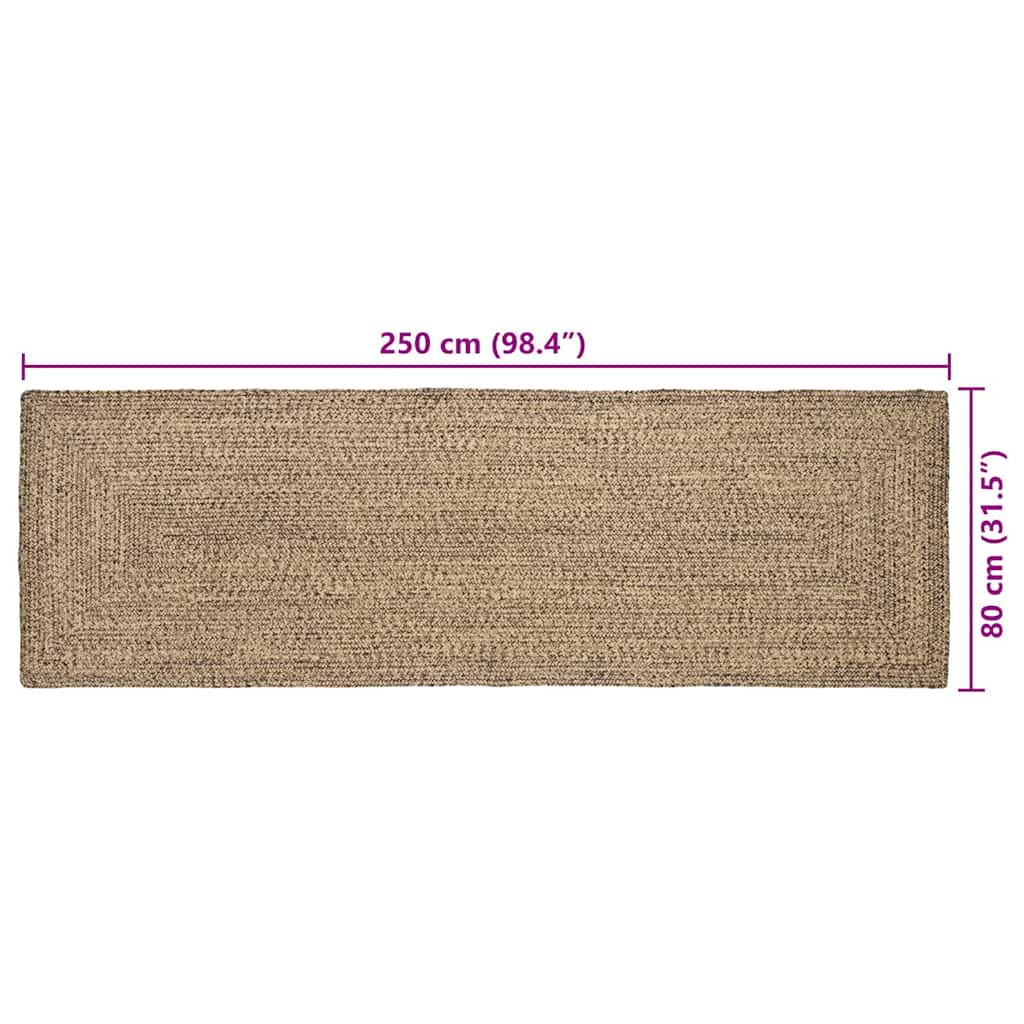 Teppich Natur und Schwarz 80 x 250 cm Jute