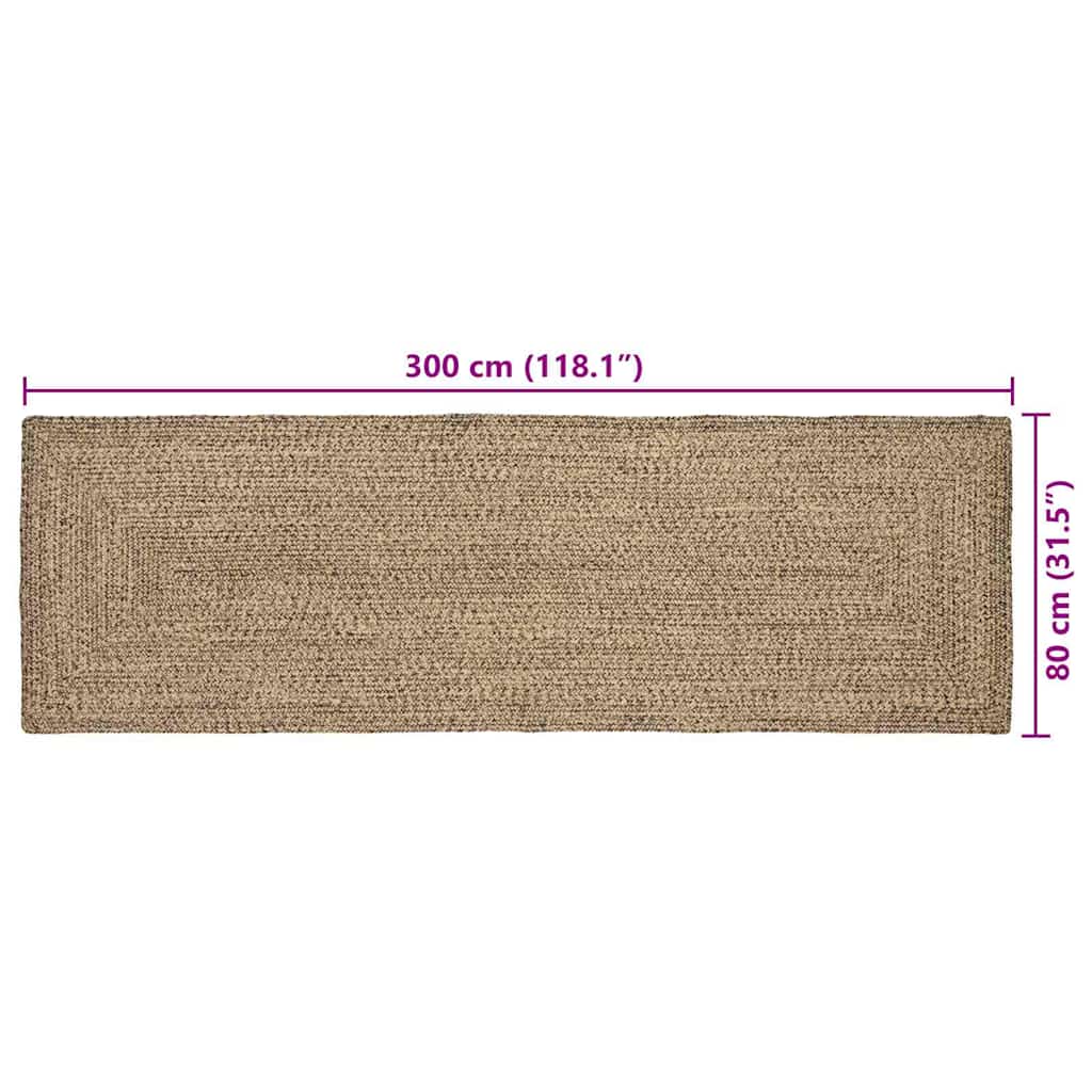 Teppich Natur und Schwarz 80 x 300 cm Jute