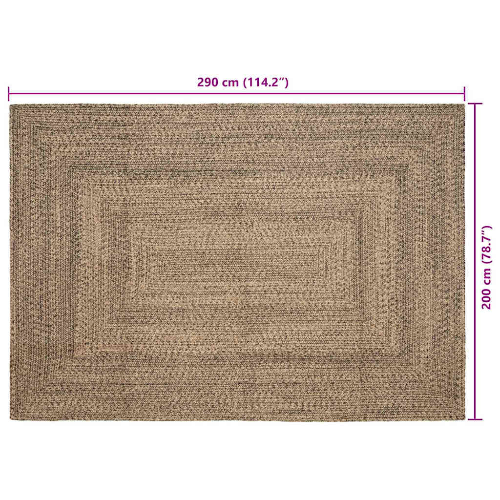 Teppich Natur und Schwarz 200 x 290 cm Jute