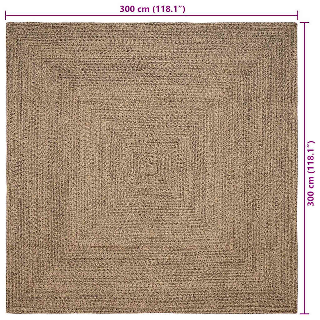 Teppich Natur und Schwarz 300 x 300 cm Jute