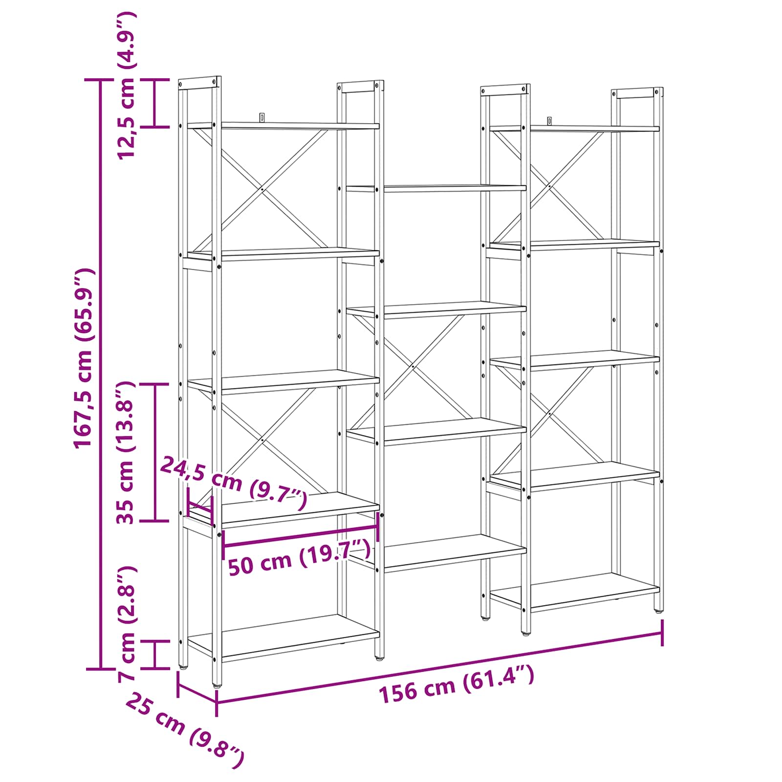 Bücherregal 156 x 25 x 167 cm Holzwerkstoff Grau Sonoma