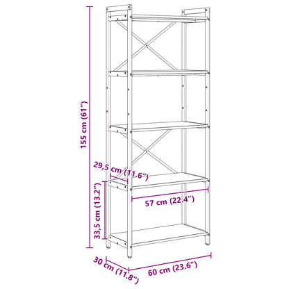 Bücherregal 60 x 30 x 155 cm Holzwerkstoff Schwarz Eichen-Optik