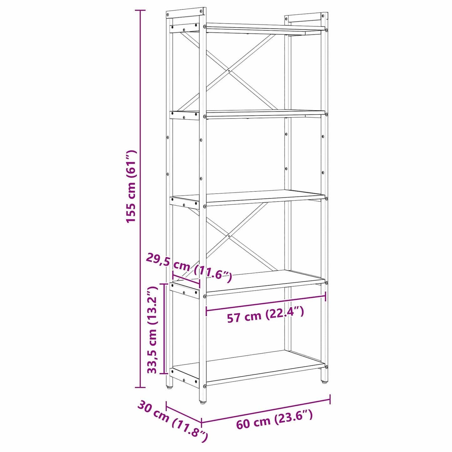 Bücherregal 60 x 30 x 155 cm Holzwerkstoff Geräucherte Eiche