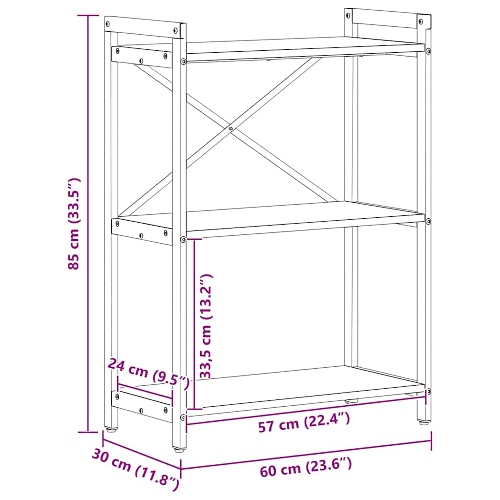 Bücherregal 60 x 30 x 85 cm Holzwerkstoff Schwarz Eichen-Optik