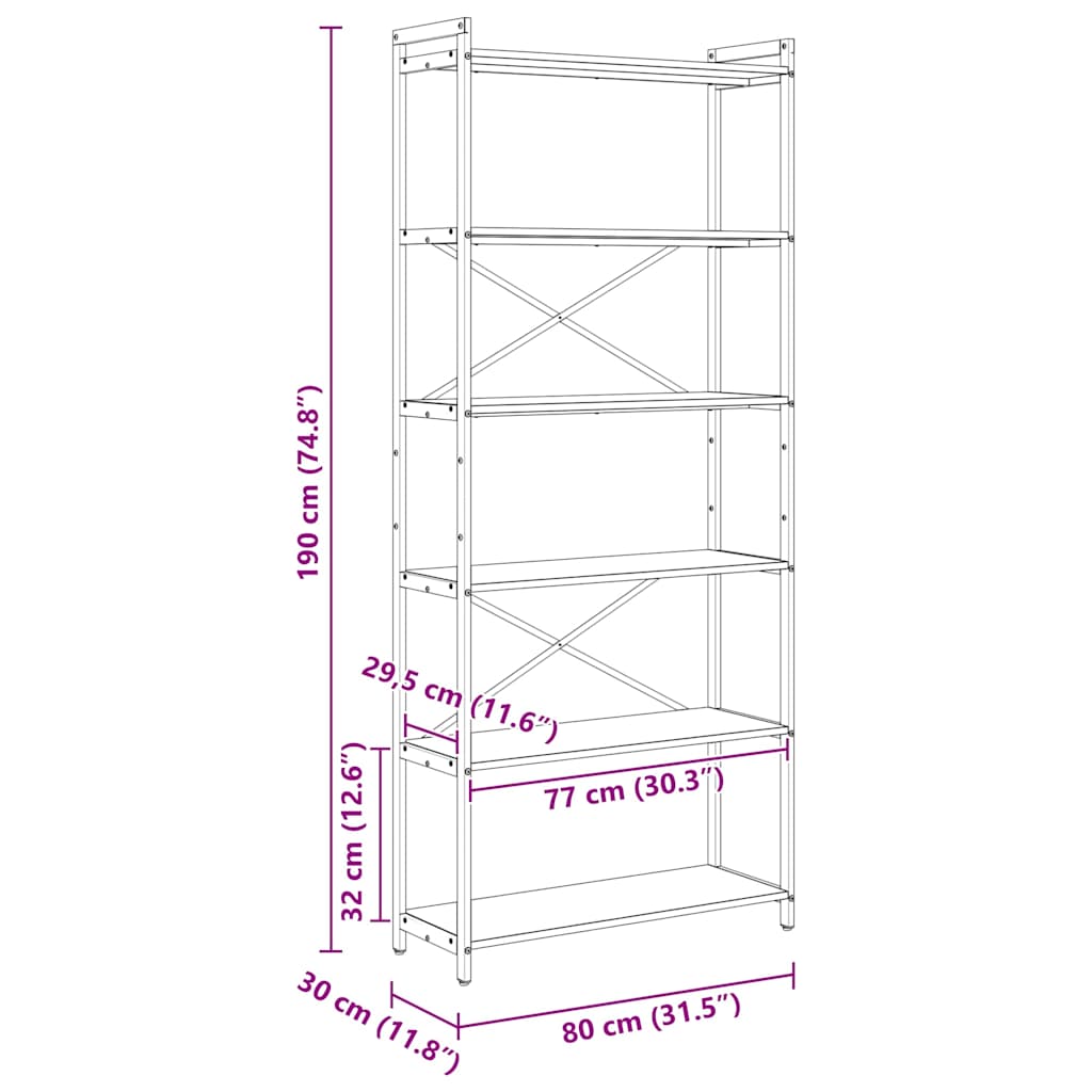 Bücherregal Grau Sonoma 80 x 30 x 188 cm Holzwerkstoff