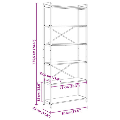 Bücherregal 80 x 30 x 189,5 cm Holzwerkstoff Grau Sonoma