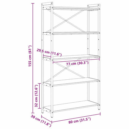 Bücherregal 80 x 30 x 155 cm Holzwerkstoff Altholz