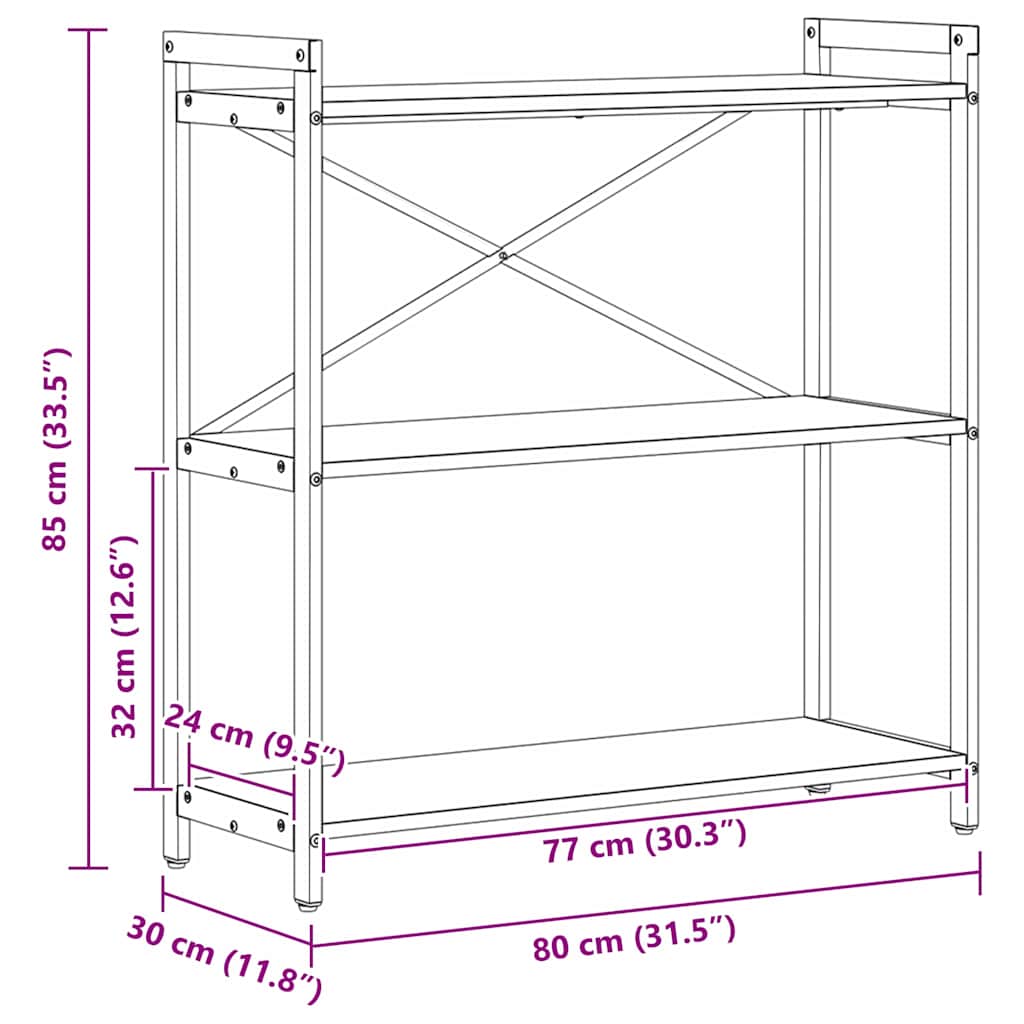 Bücherregal 80 x 30 x 85 cm Holzwerkstoff Sonoma-Eiche