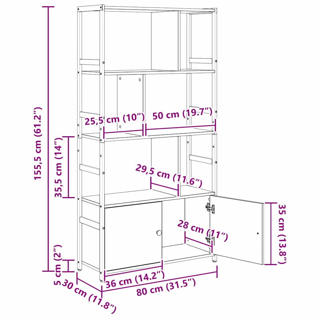 Bücherregal 80 x 30 x 155,5 cm Holzwerkstoff Altholz