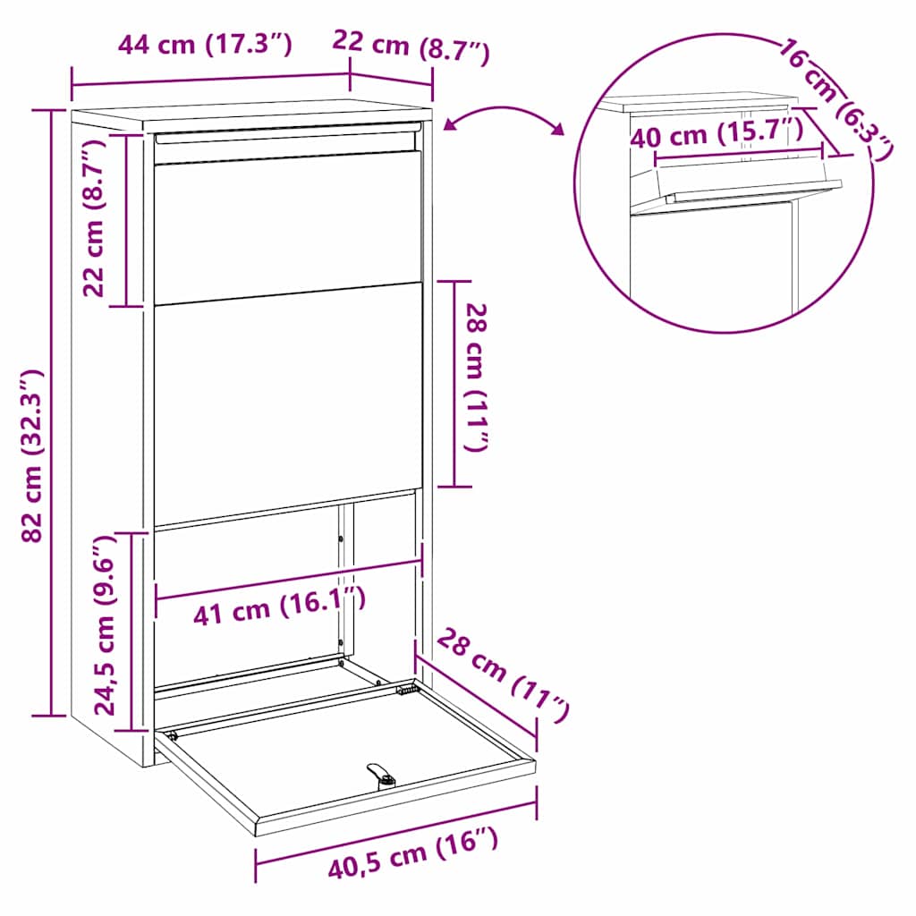 Paketdrop-Box mit Speicher Anthrazit 44 x 22 x 82 cm Stahl