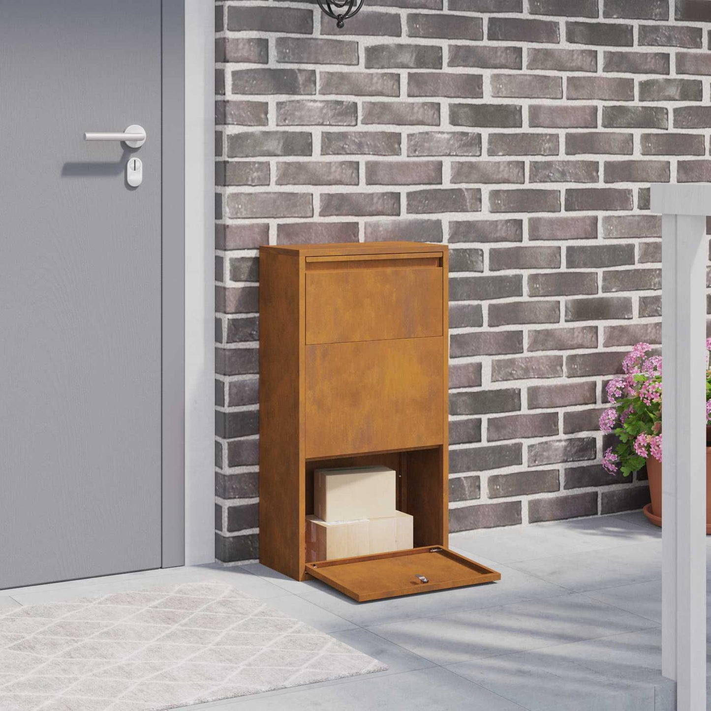 Paketdrop-Box mit Tür Rostig 44 x 22 x 82 cm Wetterfeststahl