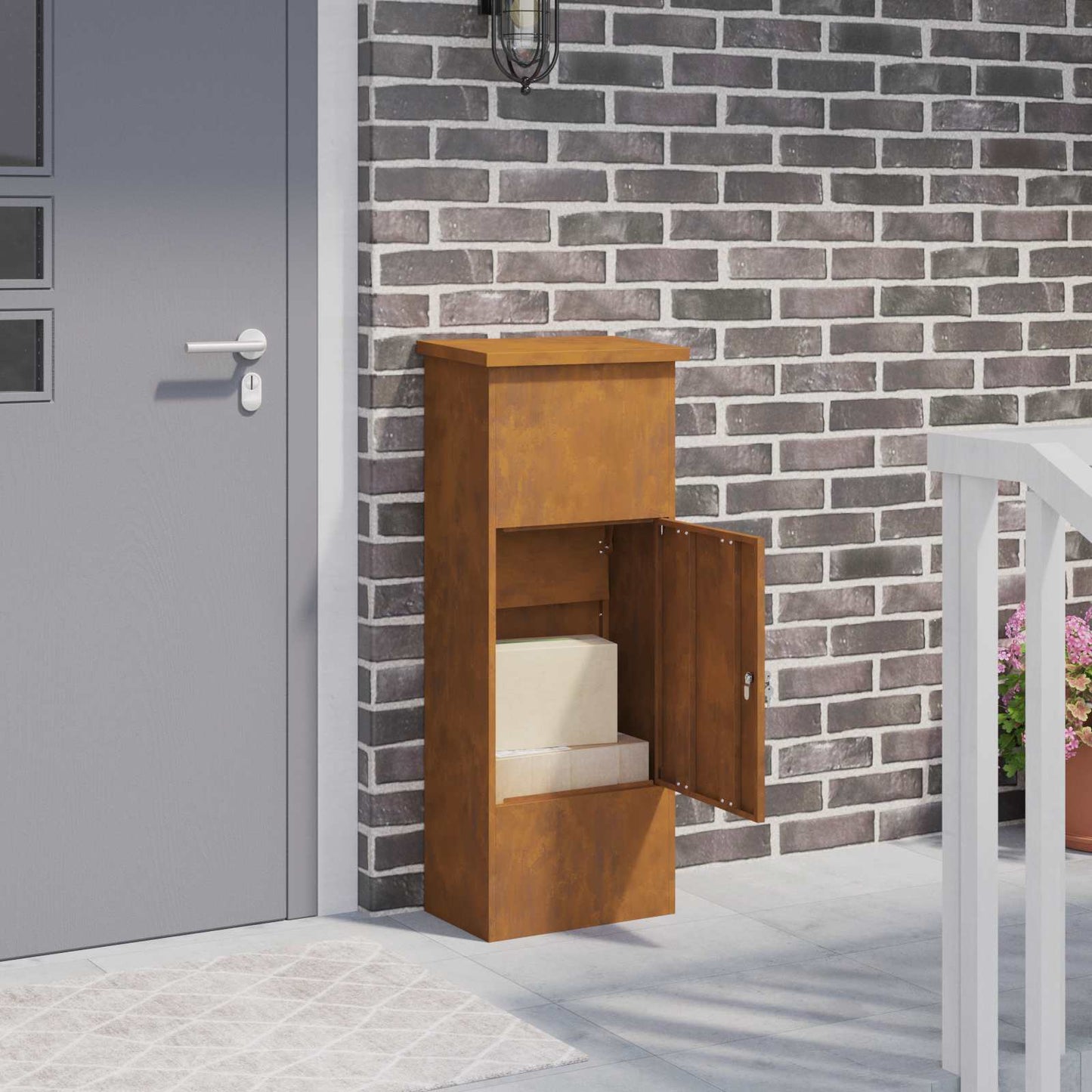 Paketdrop-Box Rostig 44,5 x 29 x 110,5 cm Wetterfeststahl