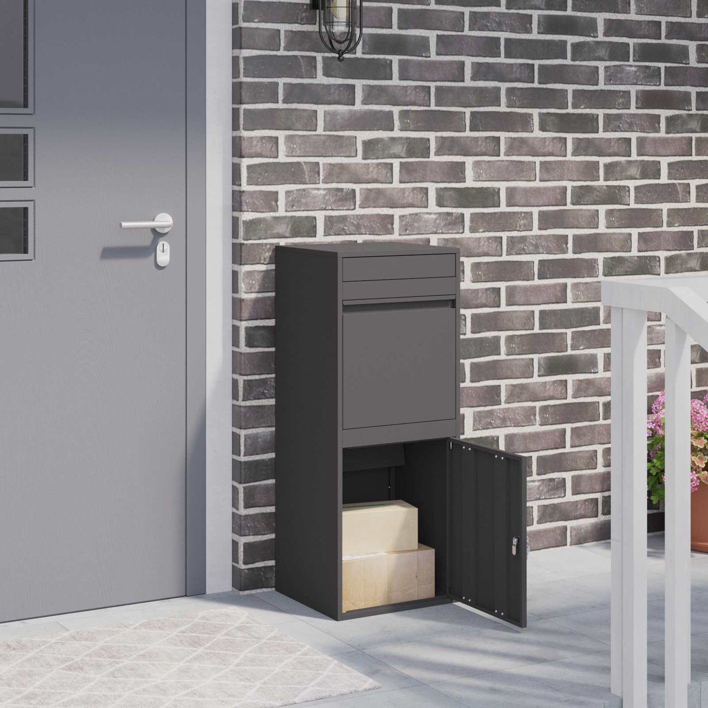 Paketdrop-Box mit Speicher Schwarz 41 x 38 x 103 cm Stahl