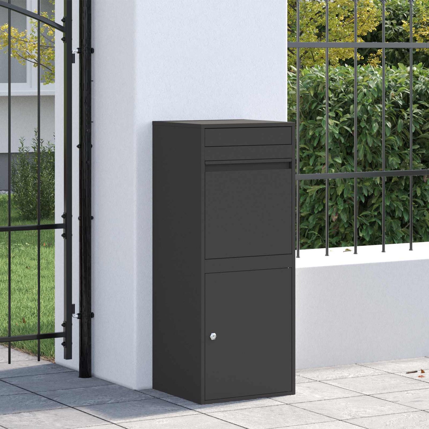 Paketdrop-Box mit Speicher Schwarz 41 x 38 x 103 cm Stahl