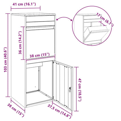Paketdrop-Box mit Speicher Schwarz 41 x 38 x 103 cm Stahl