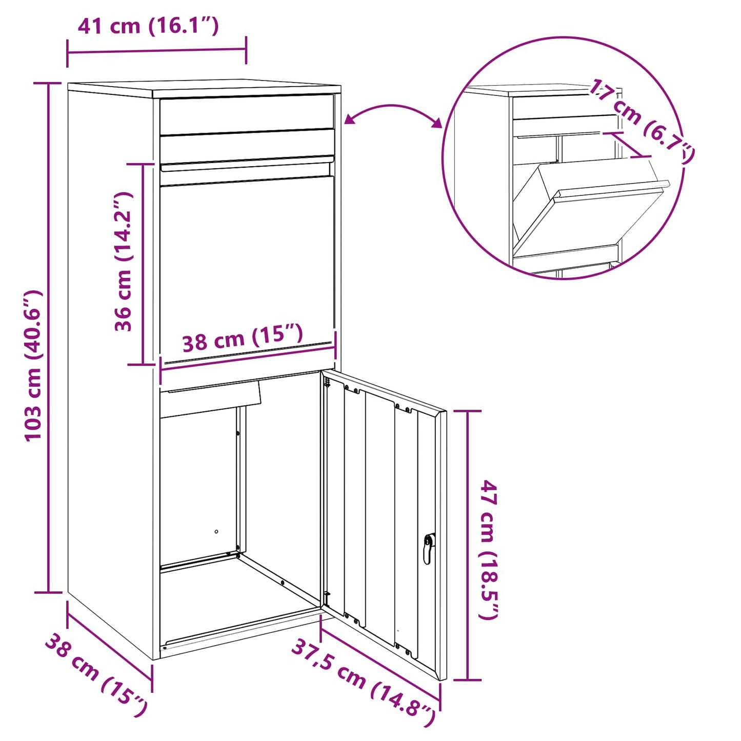 Paketdrop-Box mit Speicher Schwarz 41 x 38 x 103 cm Stahl